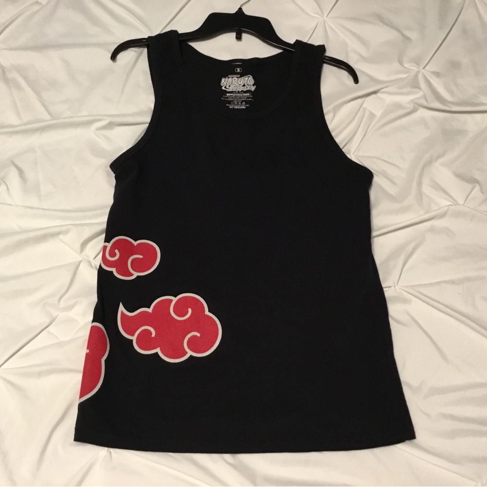 Anime Naruto Akatsuki Shippuden Back Tank Top w/Red Clouds. Preowned.